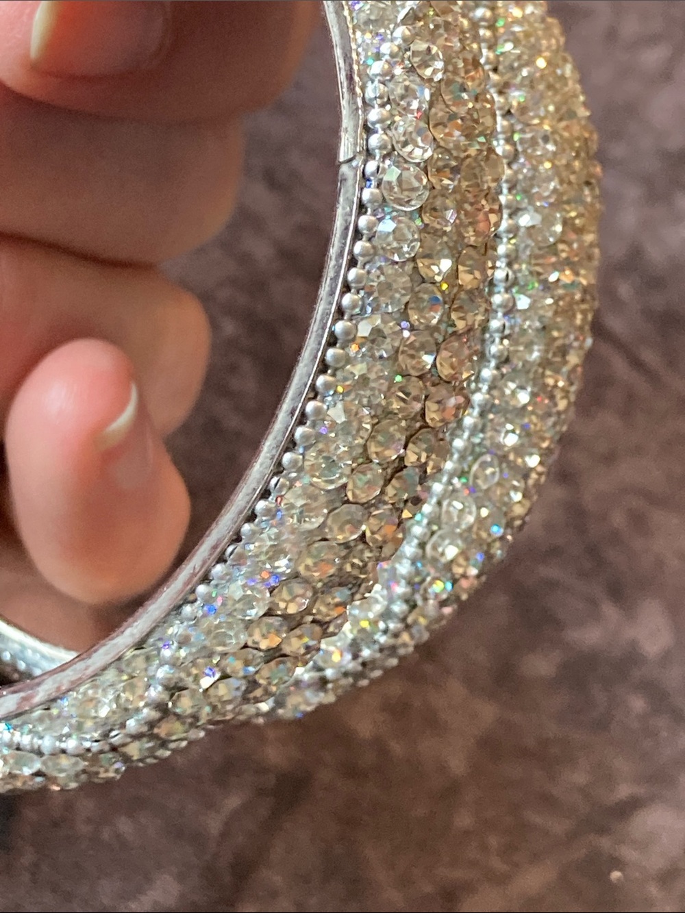 Crystal Pave & Bead Silver-Tone Bangle Bracelet - Sparkling White - Picture 6 of 6
